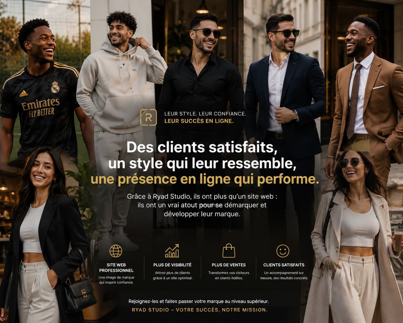 Clients satisfaits achetant des vêtements en ligne