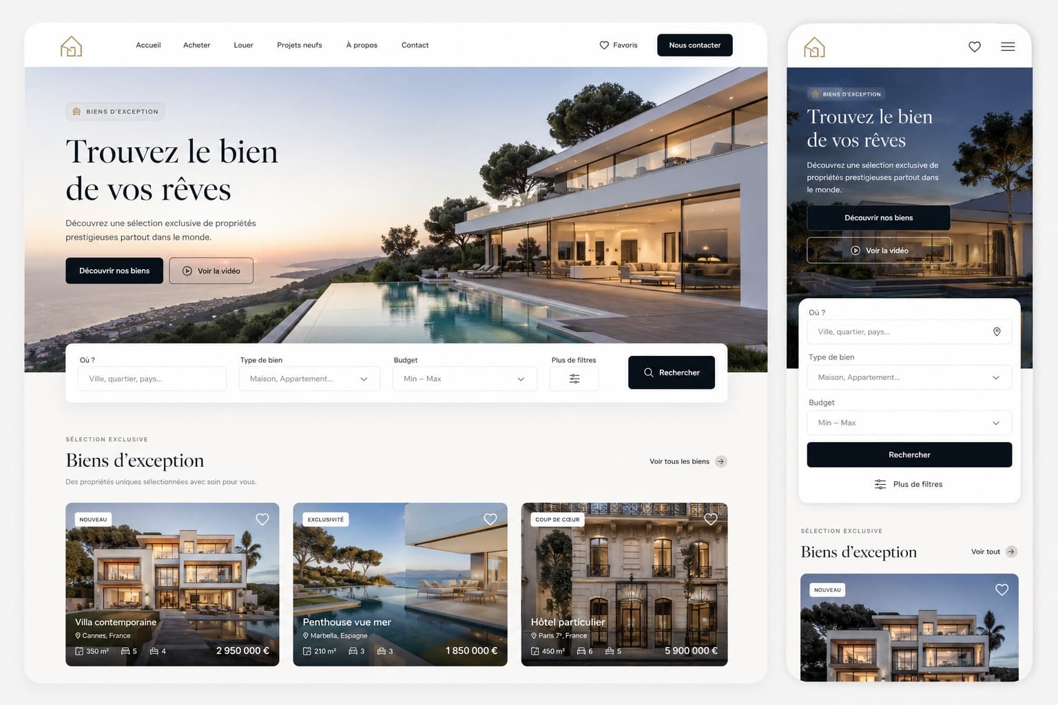 Interface du site immobilier